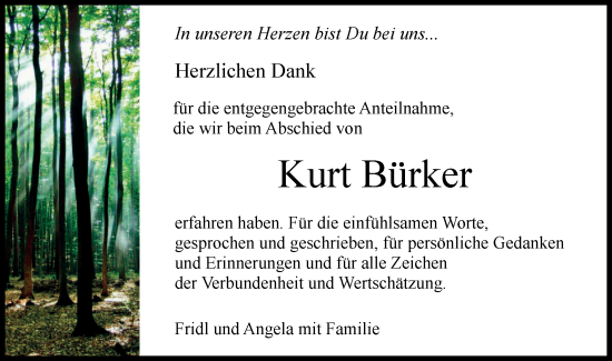 Traueranzeige von Kurt Bürker von Schwäbische Tagblatt