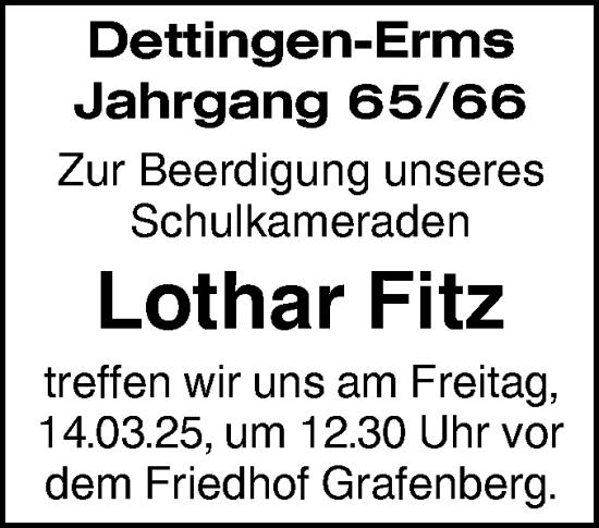 Traueranzeige von Lothar Fitz von Metzinger-Uracher Volksblatt/Alb-Bote