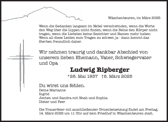 Traueranzeige von Ludwig Ripberger von NWZ Neue Württembergische Zeitung