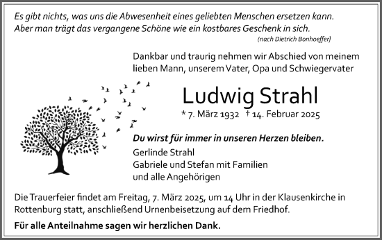 Traueranzeige von Ludwig Strahl von Schwäbische Tagblatt
