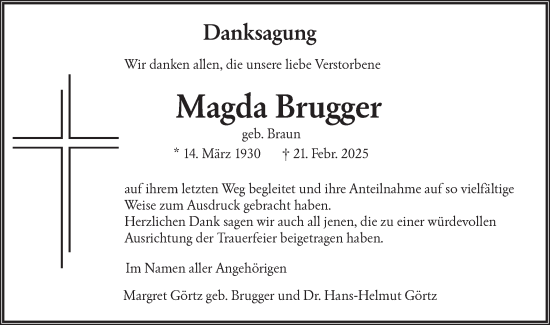 Traueranzeige von Magda Brugger von NWZ Neue Württembergische Zeitung
