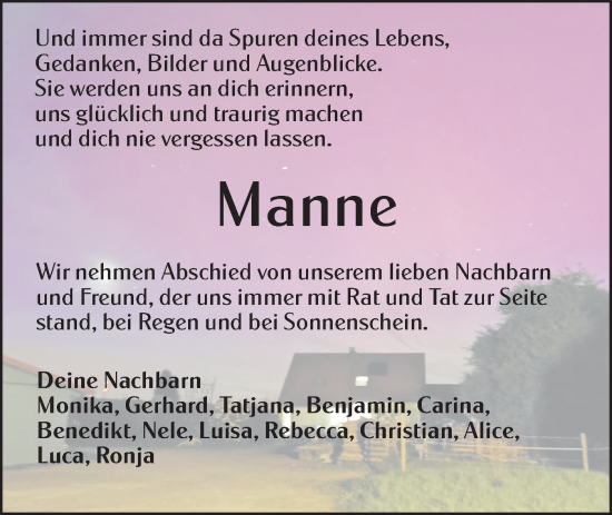 Traueranzeige von Manne  von Haller Tagblatt