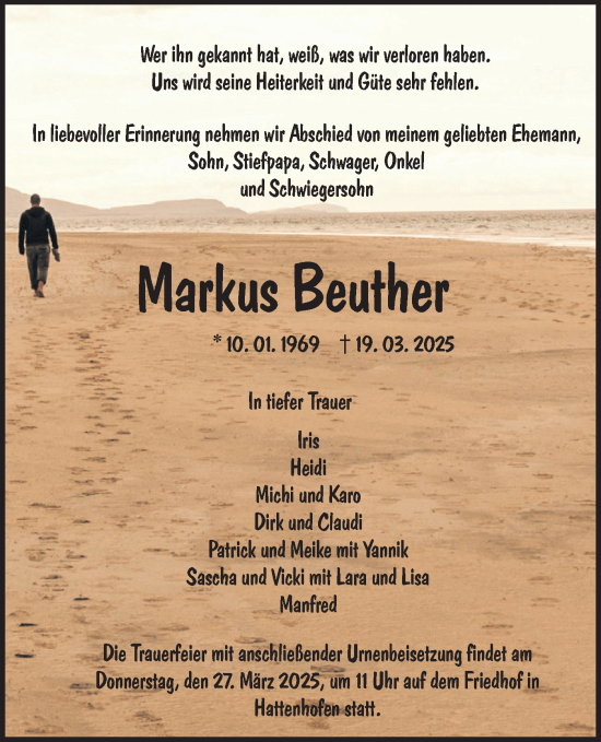 Traueranzeige von Markus Beuther von NWZ Neue Württembergische Zeitung