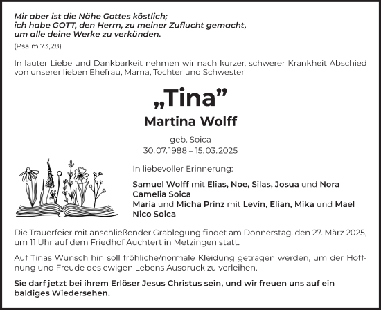 Traueranzeige von Martina Wolff von Alb-Bote/Metzinger-Uracher Volksblatt