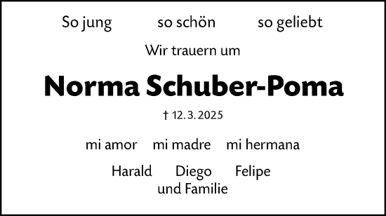 Traueranzeige von Norma Schuber-Poma von Schwäbische Tagblatt