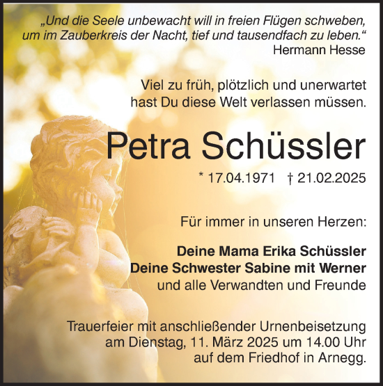 Traueranzeige von Petra Schüssler von SÜDWEST PRESSE Ausgabe Ulm/Neu-Ulm