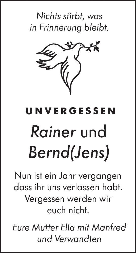  Traueranzeige für Rainer  vom 27.03.2025 aus NWZ Neue Württembergische Zeitung
