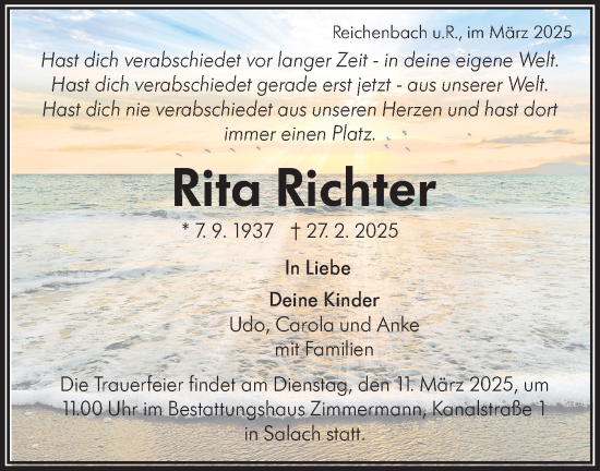 Traueranzeige von Rita Richter von NWZ Neue Württembergische Zeitung