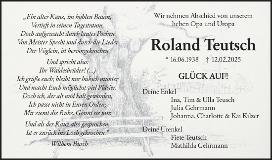 Traueranzeige von Roland Teutsch von Hohenloher Tagblatt