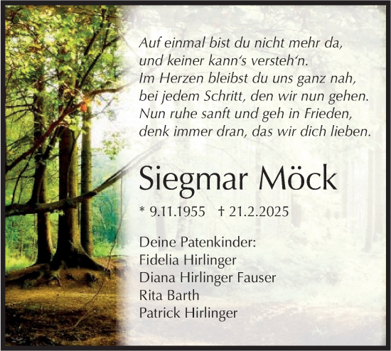 Traueranzeige von Siegmar Möck von SÜDWEST PRESSE Zollernalbkreis/Hohenzollerische Zeitung