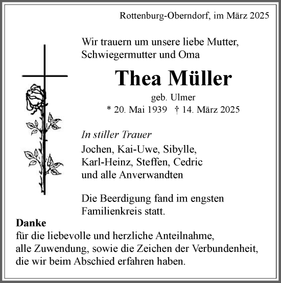 Traueranzeige von Thea Müller von Schwäbische Tagblatt