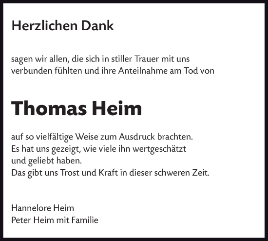 Traueranzeige von Thomas Heim von Schwäbische Tagblatt