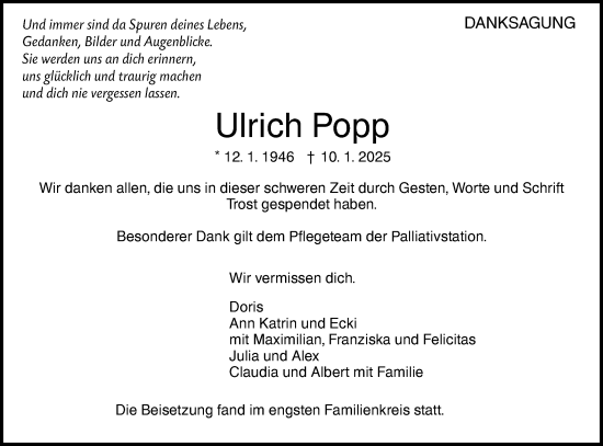 Traueranzeige von Ulrich Popp von NWZ Neue Württembergische Zeitung