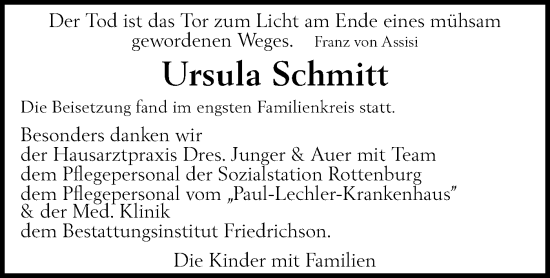 Traueranzeige von Ursula Schmitt von Schwäbische Tagblatt