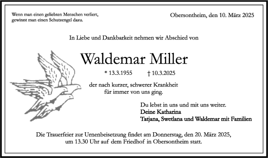 Traueranzeige von Waldemar Miller von Haller Tagblatt