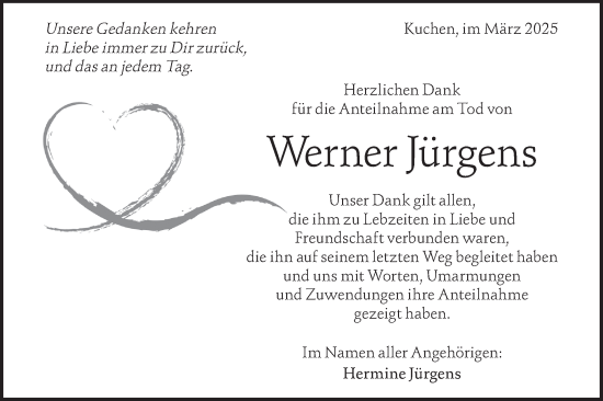 Traueranzeige von Werner Jürgens von Geislinger Zeitung