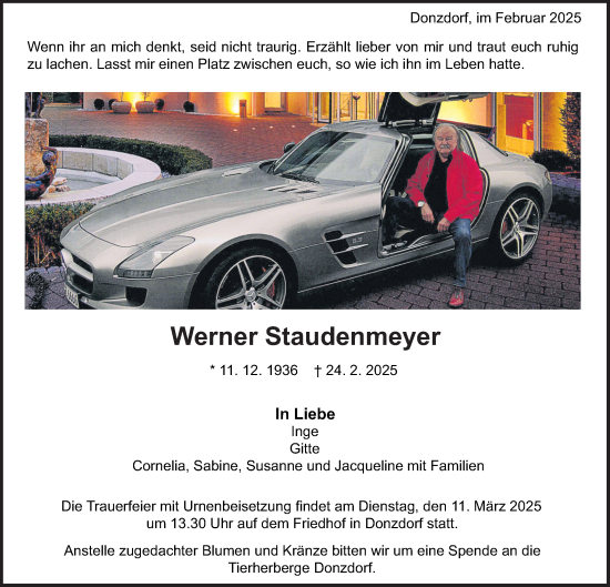 Traueranzeige von Werner Staudenmeyer von NWZ Neue Württembergische Zeitung