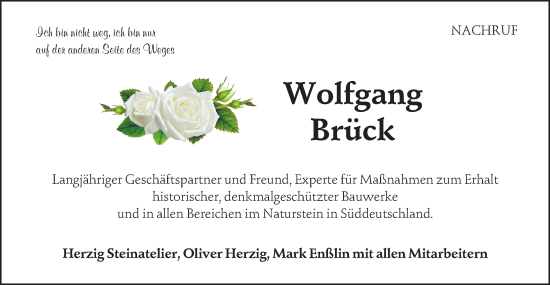 Traueranzeige von Wolfgang Brück von Haller Tagblatt/Hohenloher Tagblatt