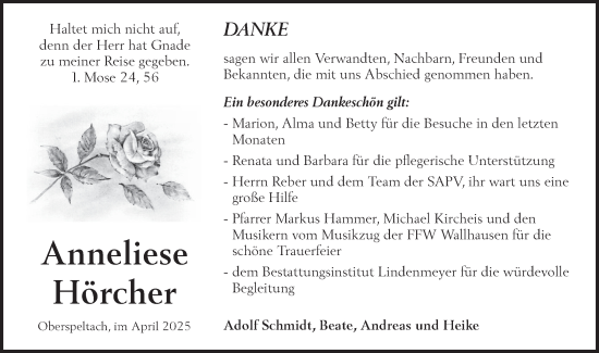 Traueranzeige von Anneliese Hörcher von Hohenloher Tagblatt