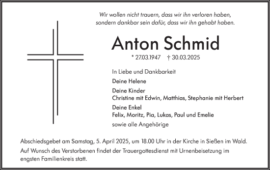 Traueranzeige von Anton Schmid von SÜDWEST PRESSE Ausgabe Ulm/Neu-Ulm