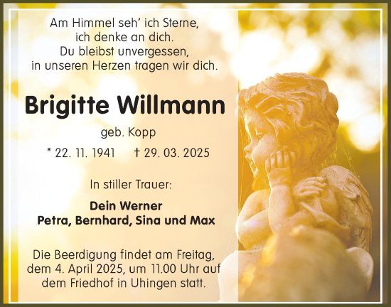 Traueranzeige von Brigitte Willmann von NWZ Neue Württembergische Zeitung