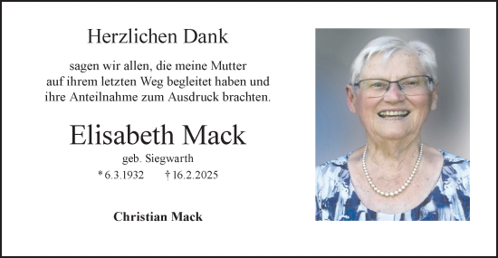 Traueranzeige von Elisabeth Mack von Alb-Bote/Metzinger-Uracher Volksblatt