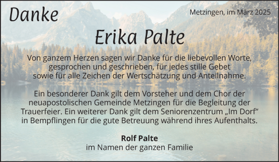 Traueranzeige von Erika Palte von Alb-Bote/Metzinger-Uracher Volksblatt