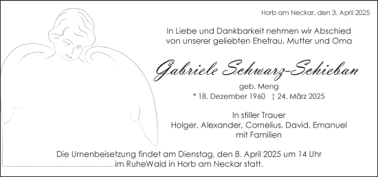 Traueranzeige von Gabriele Schwarz-Schieban von Neckar-Chronik
