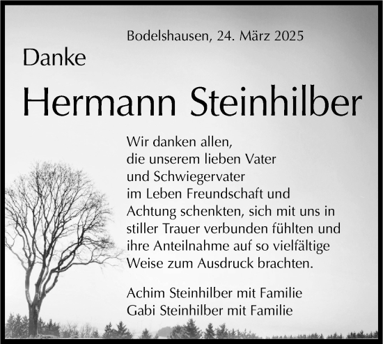 Traueranzeige von Hermann Steinhilber von Schwäbische Tagblatt