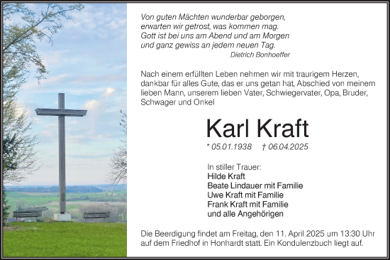 Traueranzeige von Karl Kraft von Hohenloher Tagblatt