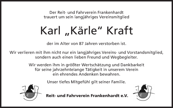 Traueranzeige von Karl Kraft von Hohenloher Tagblatt