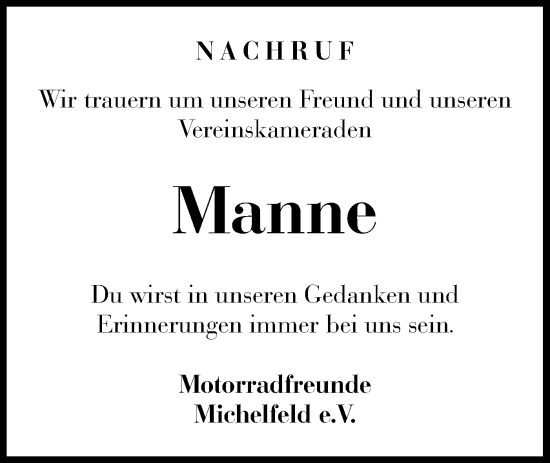 Traueranzeige von Manne  von Haller Tagblatt