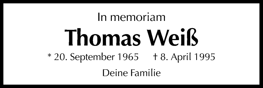  Traueranzeige für Thomas Weiß vom 05.04.2025 aus Schwäbische Tagblatt