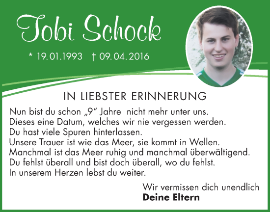 Traueranzeige von Tobi Schock von Rundschau Gaildorf