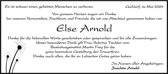 Traueranzeige von Else Arnold von Rundschau Gaildorf