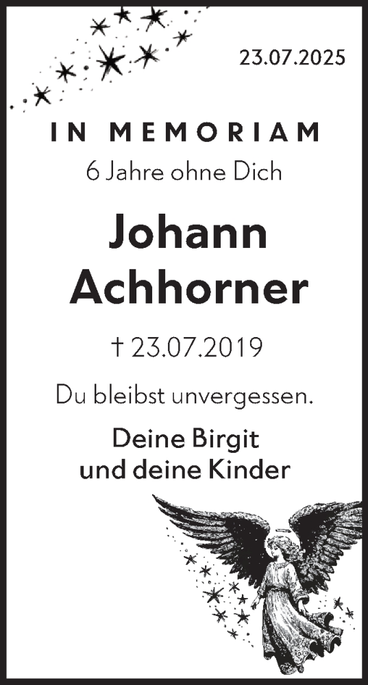  Traueranzeige für Johann Achhorner vom 23.07.2025 aus Haller Tagblatt