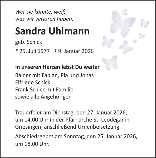 Traueranzeige von Sandra Uhlmann 