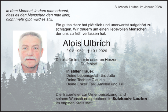 Traueranzeige von Alois Ulbrich von Rundschau Gaildorf