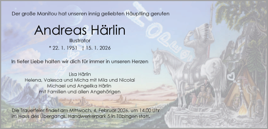 Traueranzeige von Andreas Härlin von Schwäbische Tagblatt