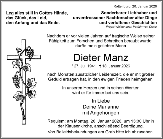 Traueranzeige von Dieter Manz von Schwäbische Tagblatt