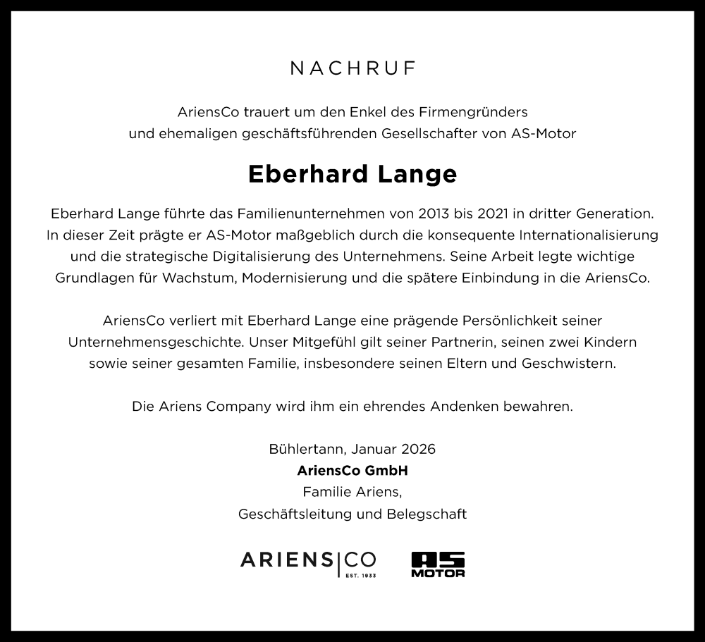 Traueranzeige für Eberhard Lange vom 31.01.2026 aus Rundschau Gaildorf/Haller Tagblatt/Rundschau Gaildorf/Haller Tagblatt