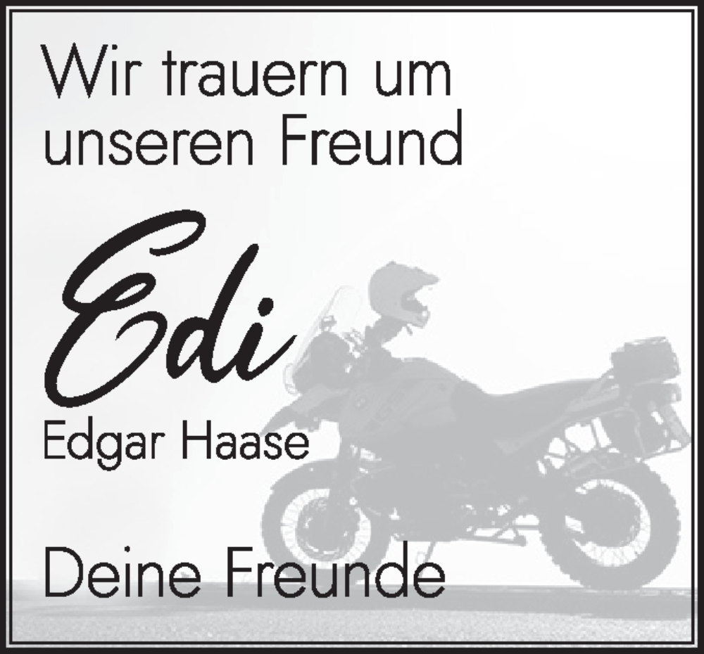  Traueranzeige für Edgar Haase vom 31.01.2026 aus Geislinger Zeitung