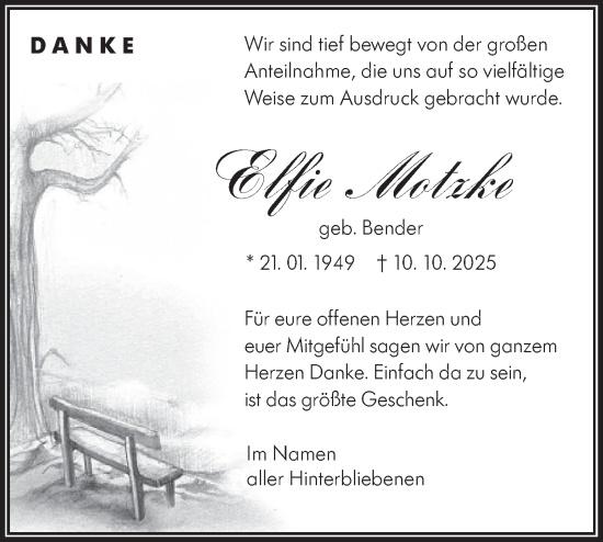 Traueranzeige von Elfie Motzke von Alb-Bote/Metzinger-Uracher Volksblatt