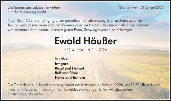 Traueranzeige von Ewald Häußer von Haller Tagblatt