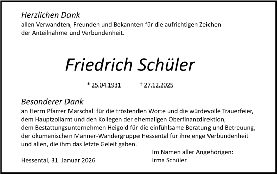 Traueranzeige von Friedrich Schüler von Haller Tagblatt