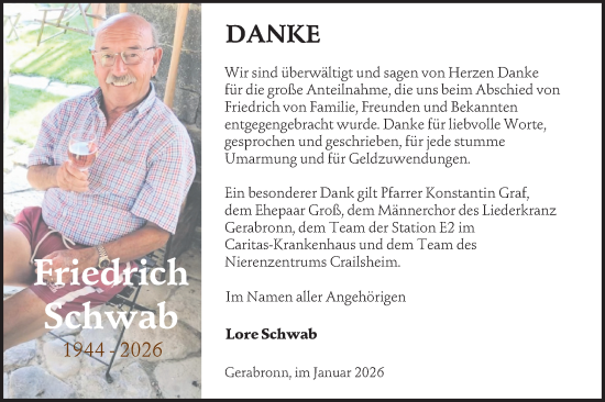 Traueranzeige von Friedrich Schwab von Hohenloher Tagblatt