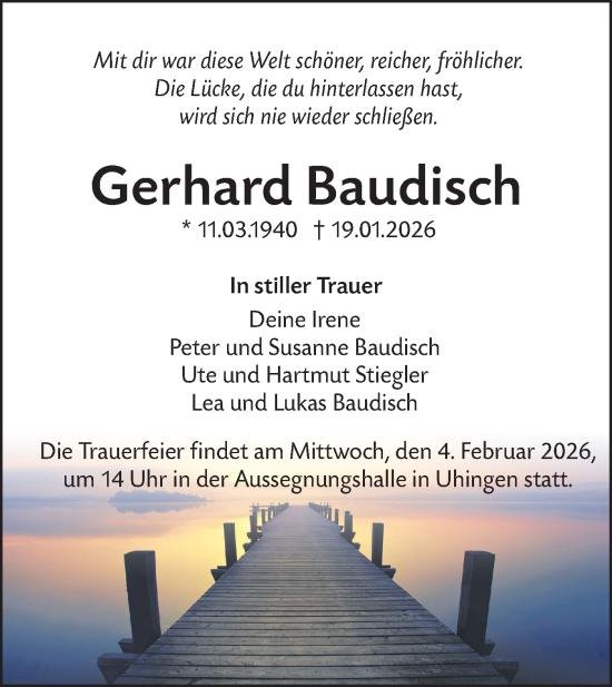 Traueranzeige von Gerhard Baudisch von NWZ Neue Württembergische Zeitung