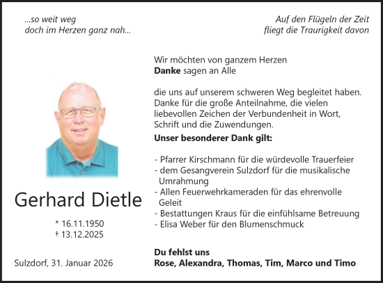Traueranzeige von Gerhard Dietle von Haller Tagblatt