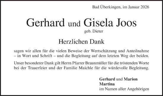 Traueranzeige von Gerhard Joos von Geislinger Zeitung