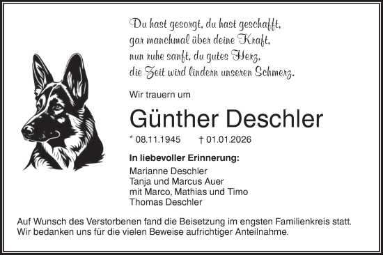 Traueranzeige von Günther Deschler von SÜDWEST PRESSE Ausgabe Ulm/Neu-Ulm
